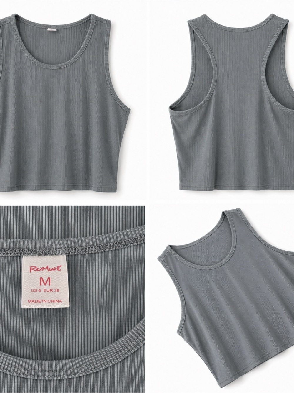 👽 ROMWE Gray/Green Ribbed Cropped Tank